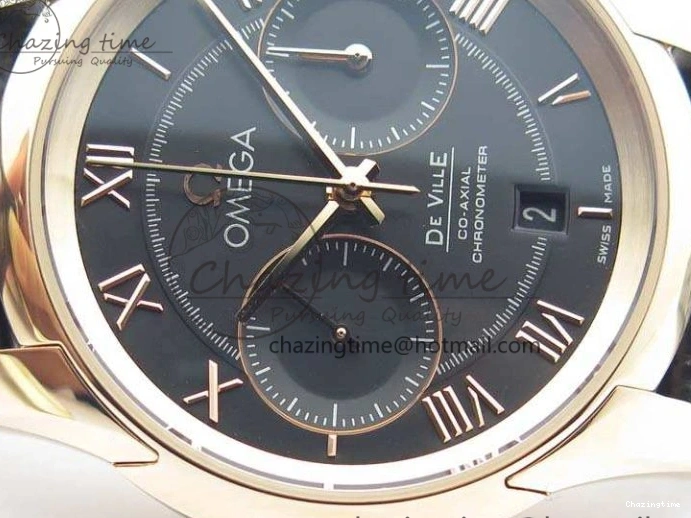 0120 De Ville Chronograph RG OMF 1:1 Best Edition Black Dial On Black Leather Strap A Sophisticated 8106